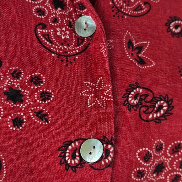 Coldwater Creek Size Small Red Bandana Print Shirt Dress Sleeveless Linen Blend - Picture 6 of 15